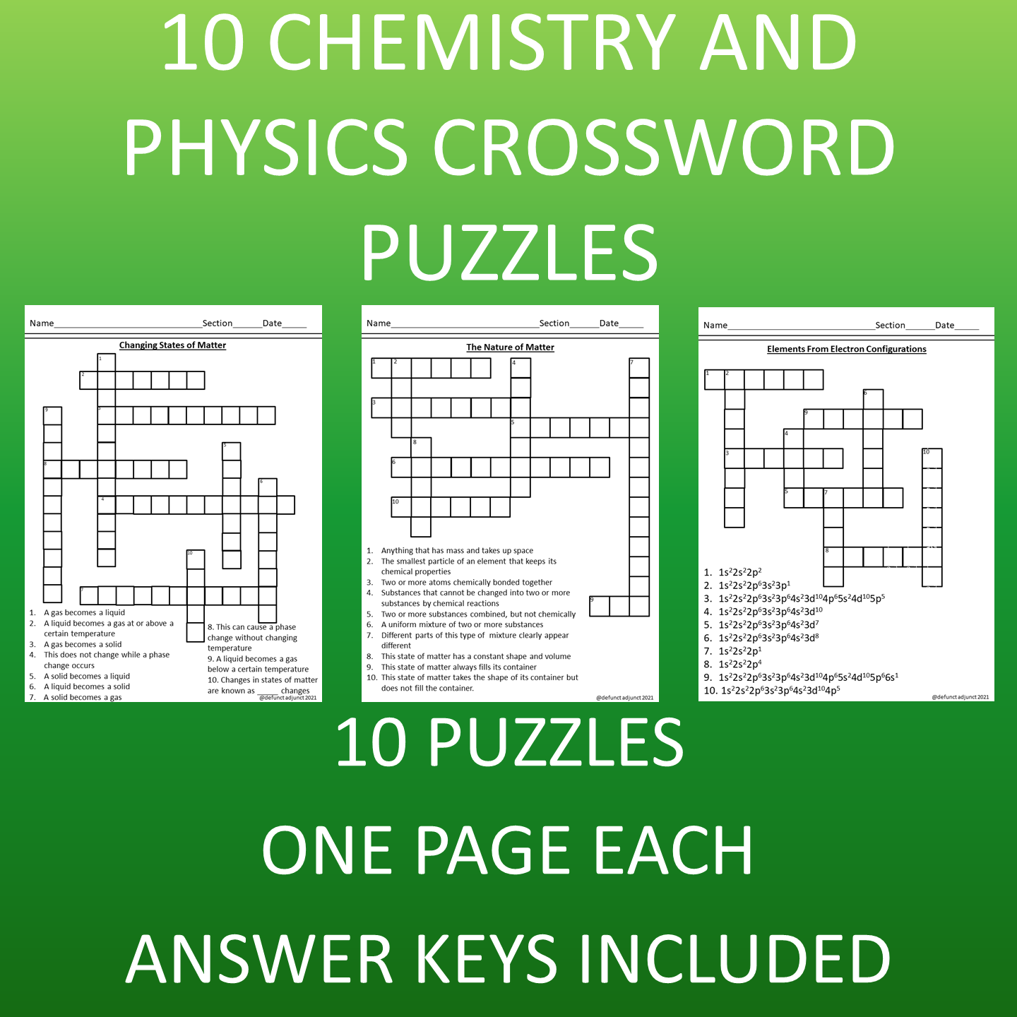 10 Chemistry General Science And Physical Science Crossword Puzzles Classful