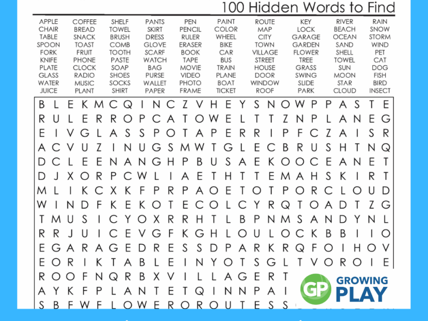 100 Hard Word Search Puzzles Printable FREE Growing Play