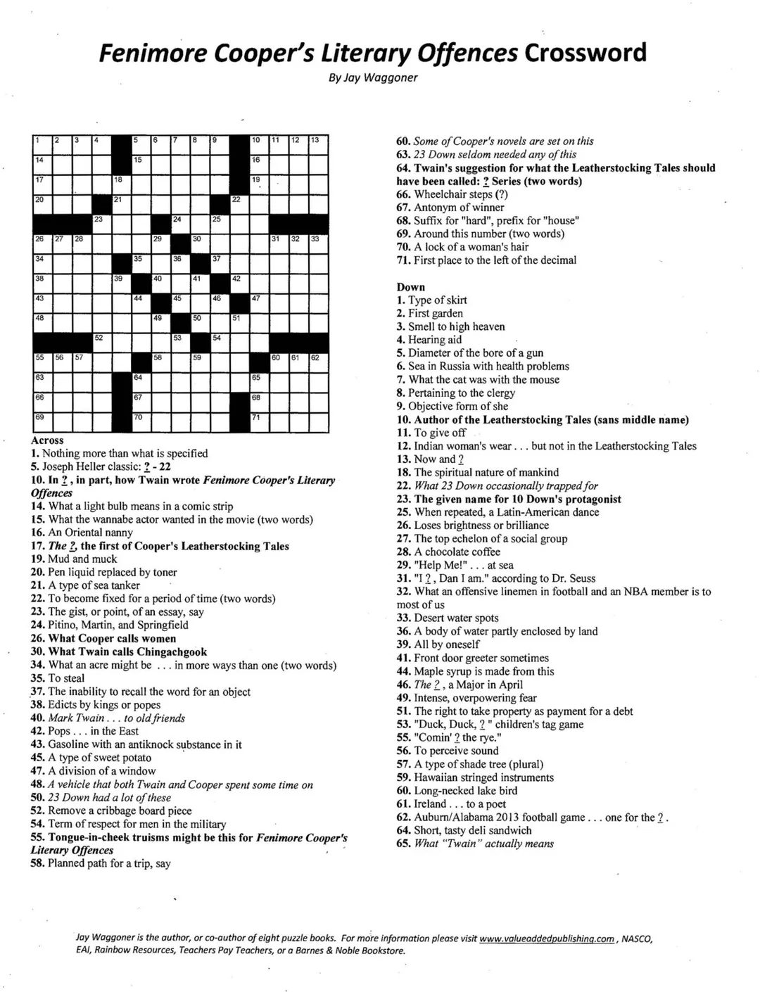 Literary Printable Crossword Puzzle