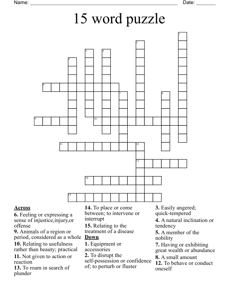 15 Word Puzzle Crossword WordMint