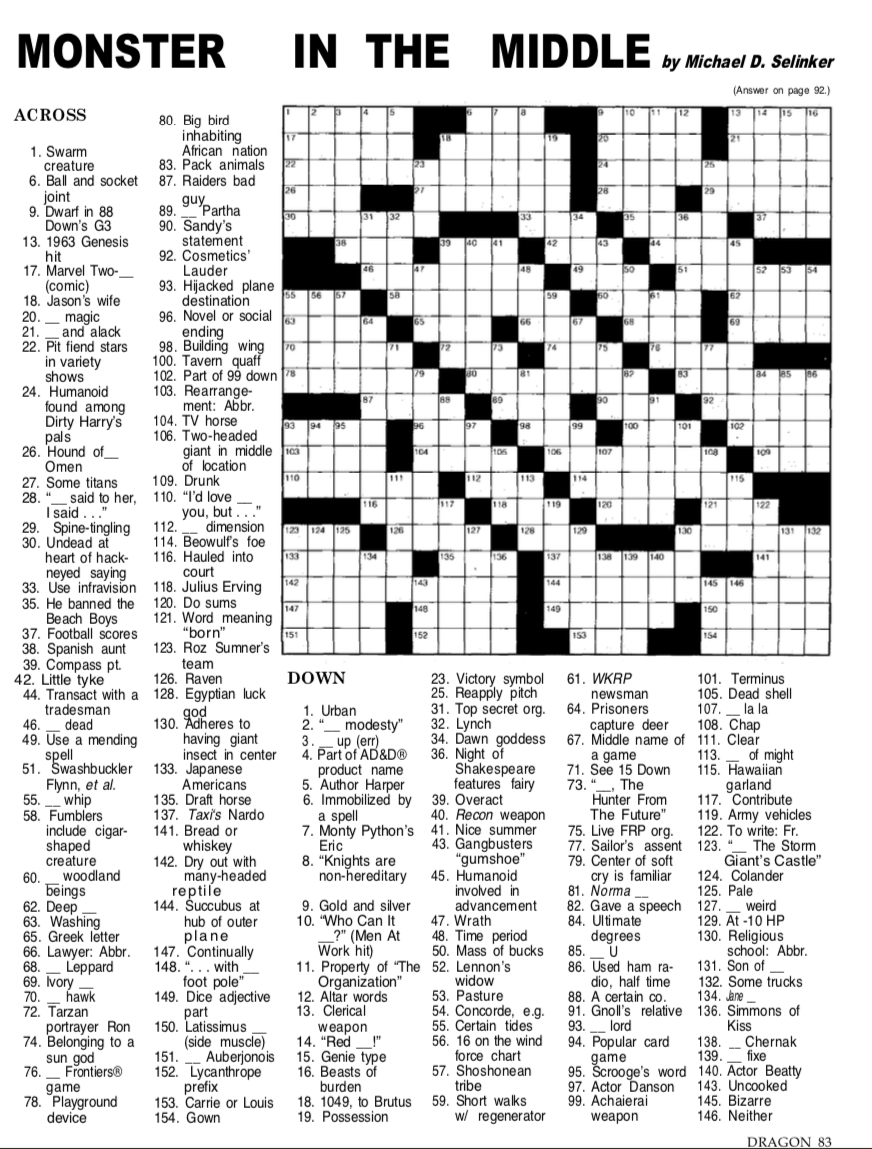 1980s D D Crossword Puzzle Electric RAIN