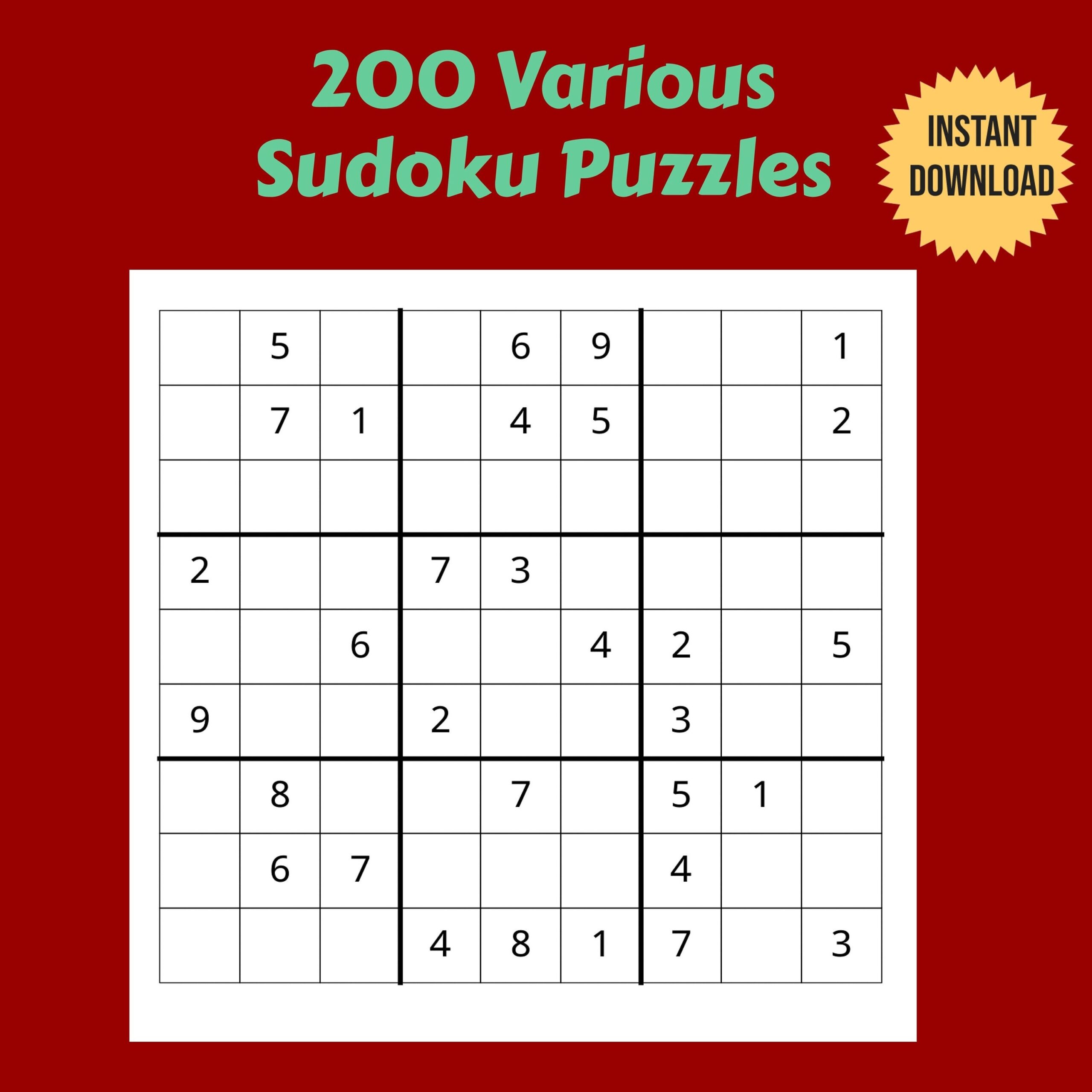 200 Variety Of Printable Sudoku Puzzles Easy Medium And Hard Etsy Worksheets Library 200 Variety Of Printable Sudoku Puzzles Easy Medium And Hard Etsy Worksheets Library