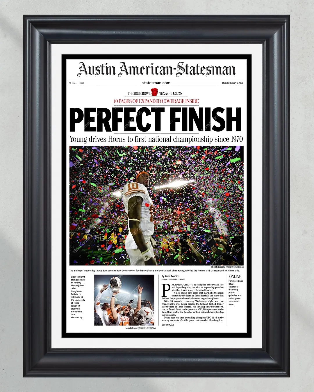 2005 Texas Longhorns perfect Finish Rose Bowl Victory Framed Newspaper Etsy