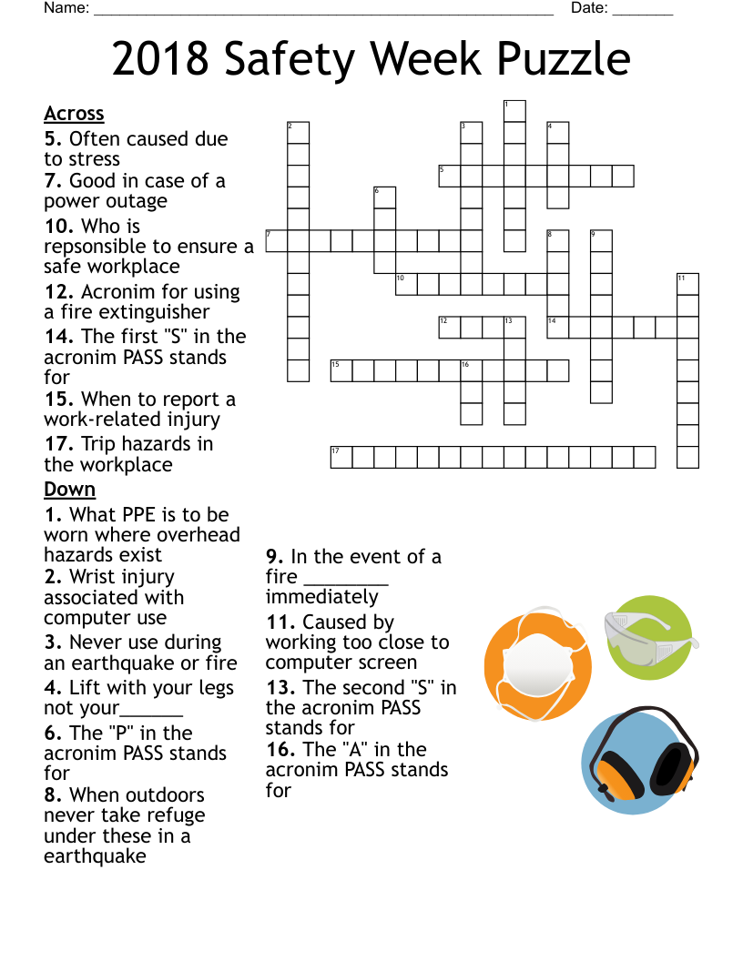 2018 Safety Week Puzzle Crossword WordMint Worksheets Library
