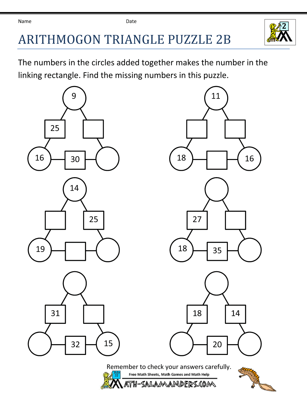 2nd Grade Math Puzzles Worksheets Library
