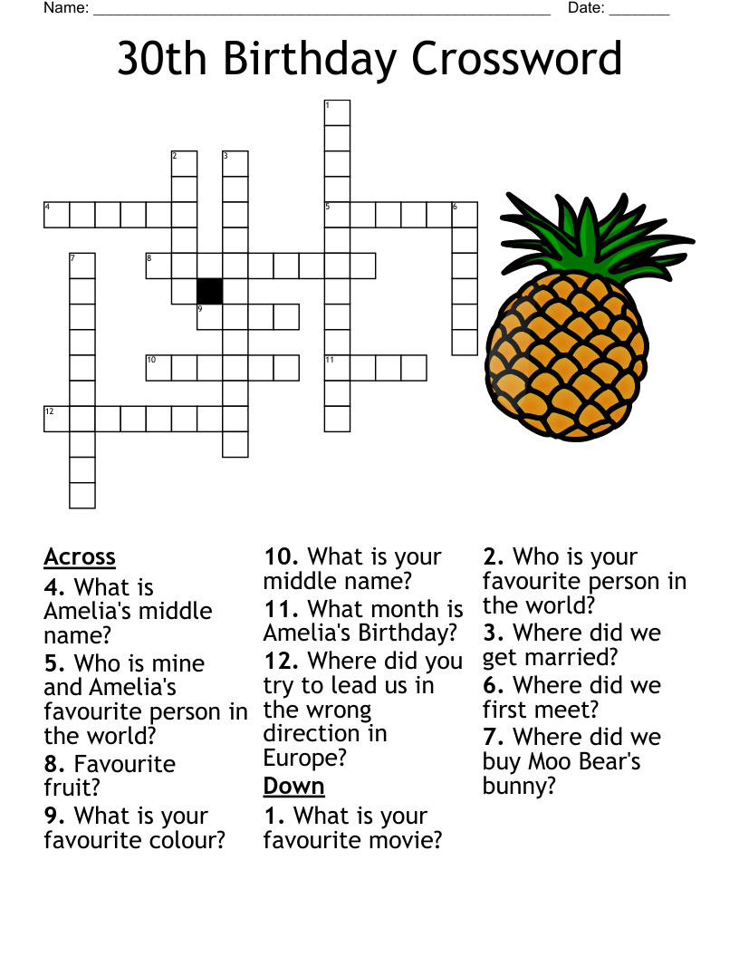 Birthday Crossword Puzzles Free Printable