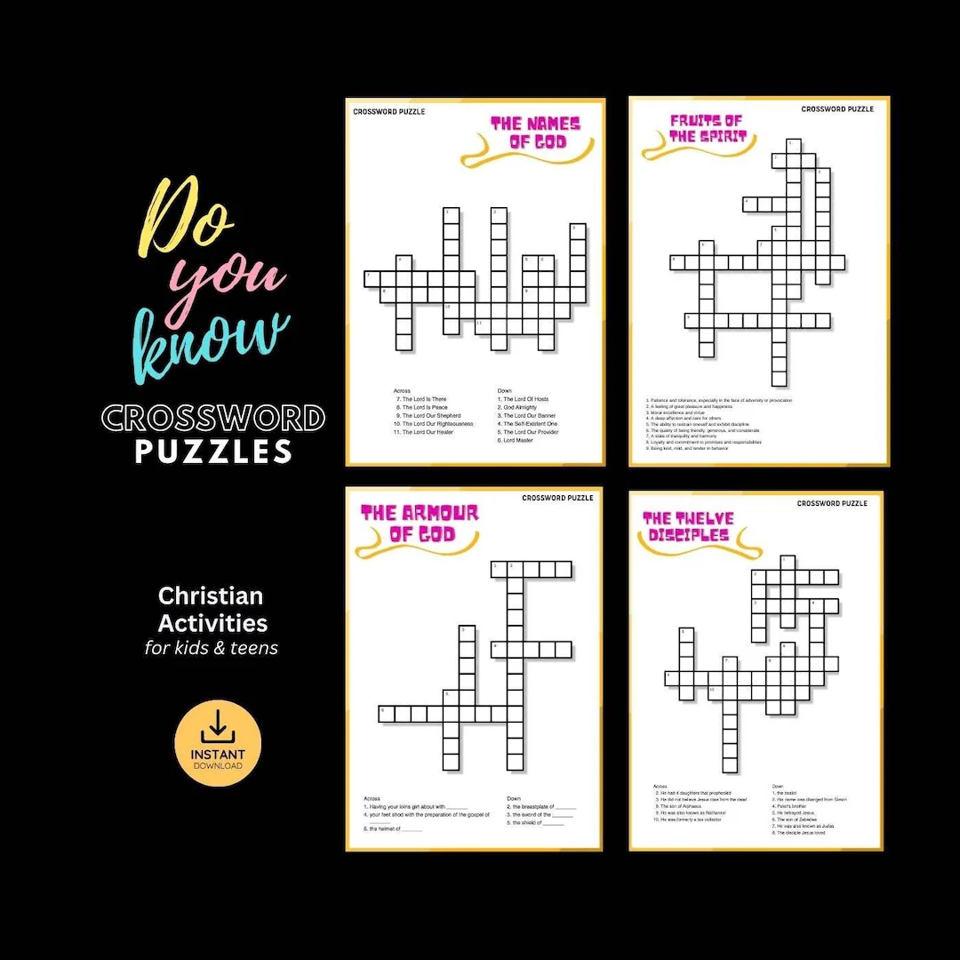 4 Bible Crossword Puzzle Printable Christian Church Game Bible Study Quiz Kids Sunday School Fun Activity Religious Lesson Word Search Etsy