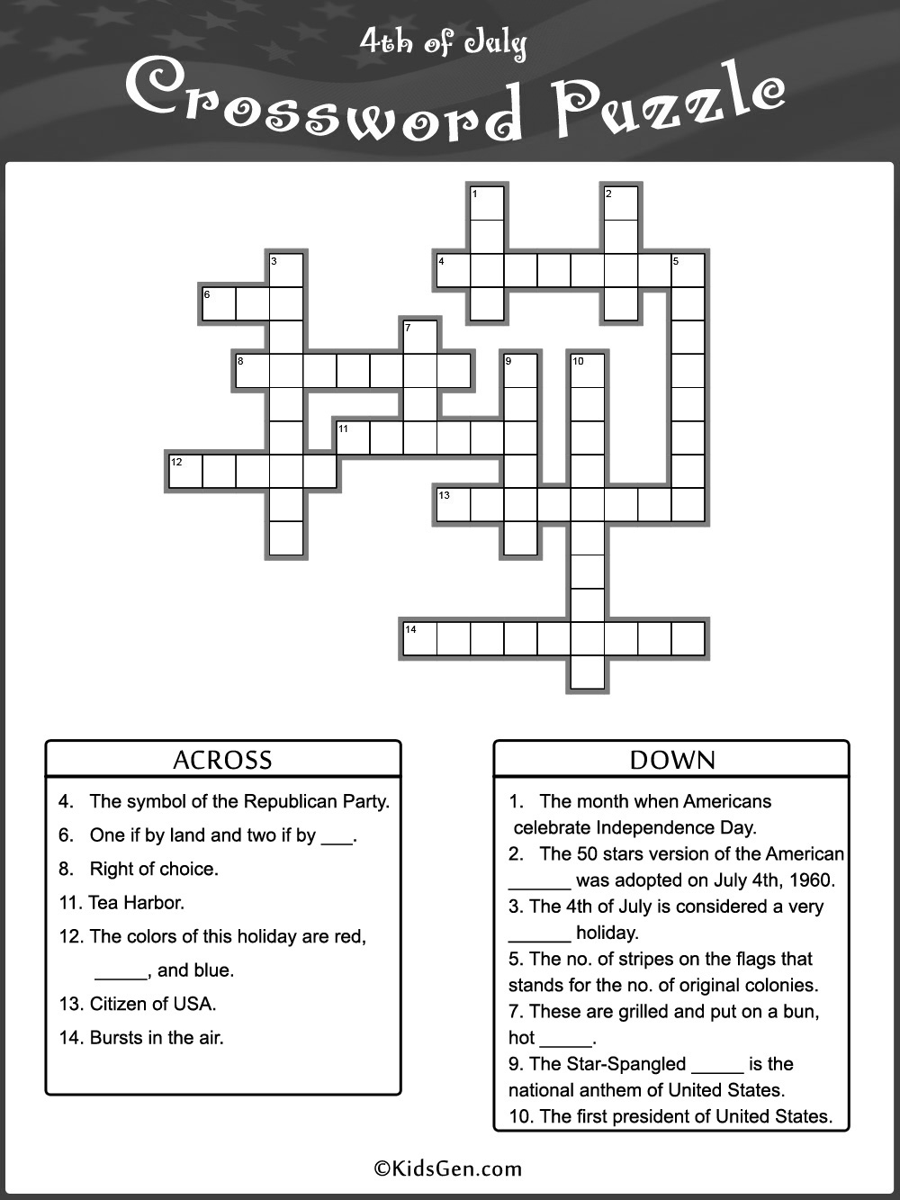 4th Of July Black White Crossword Template 4th Of July Black White Crossword Template