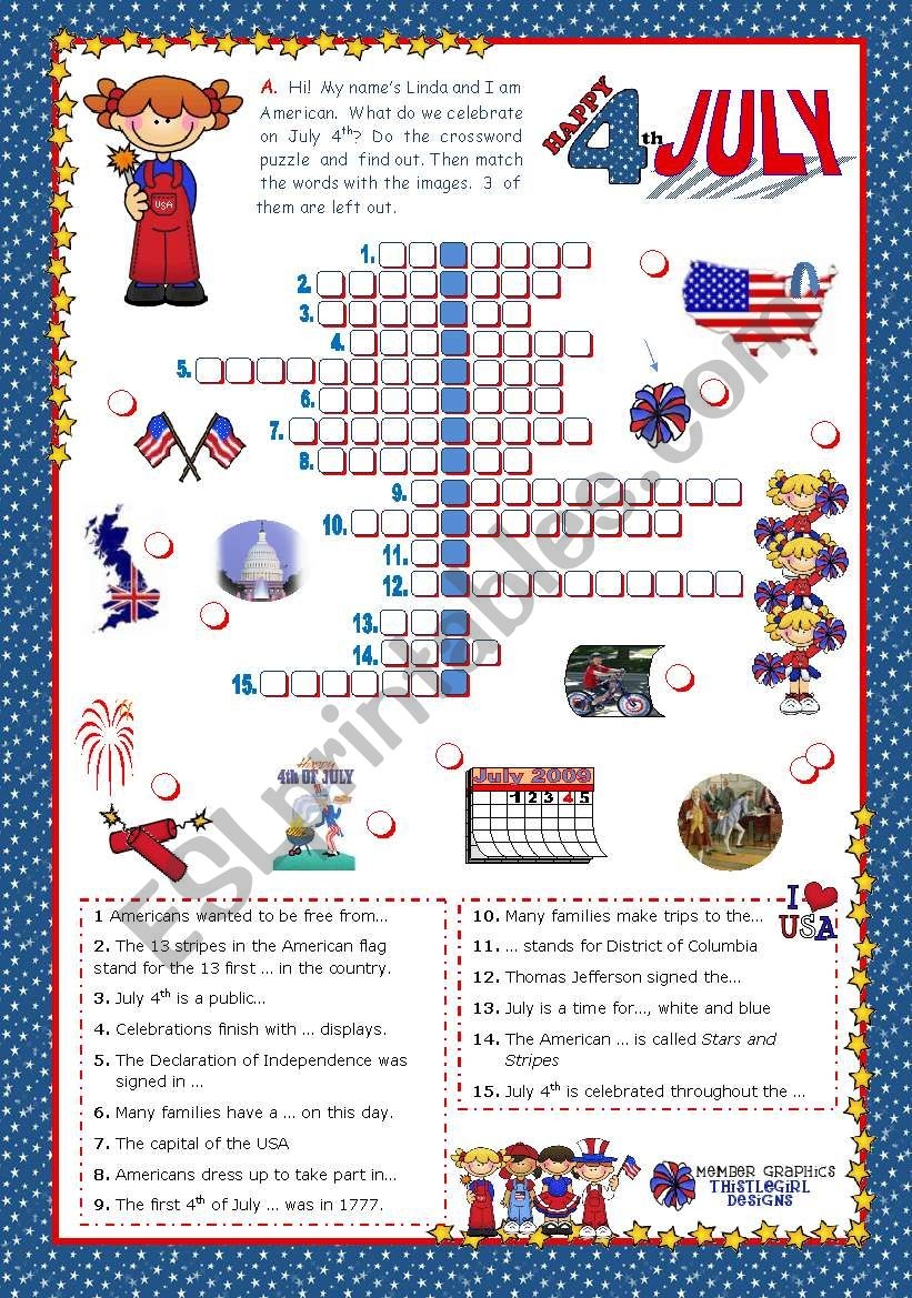 4th Of July Crossword Puzzle Printable
