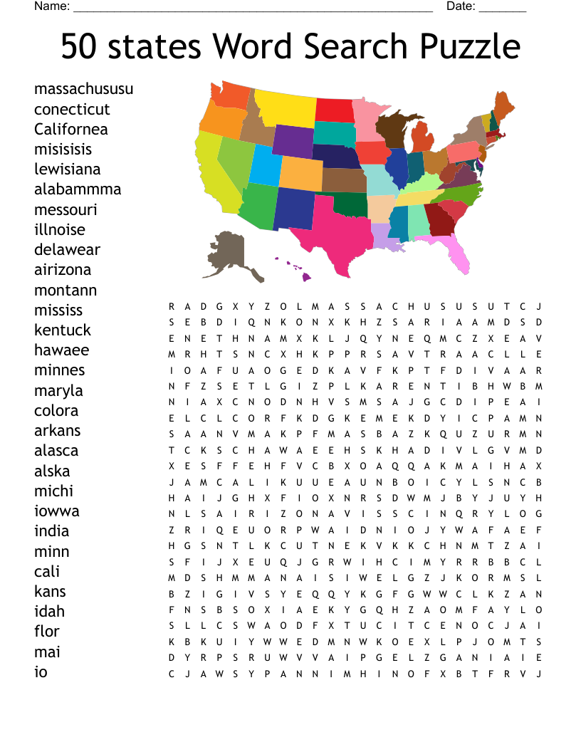 50 States Crossword Puzzle Printable