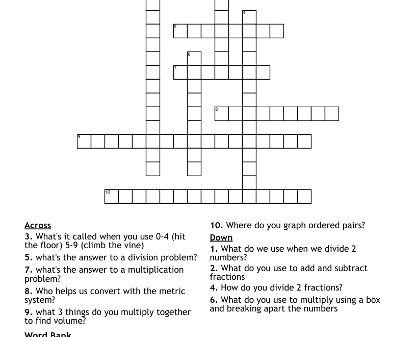 5th Grade Math Crossword WordMint