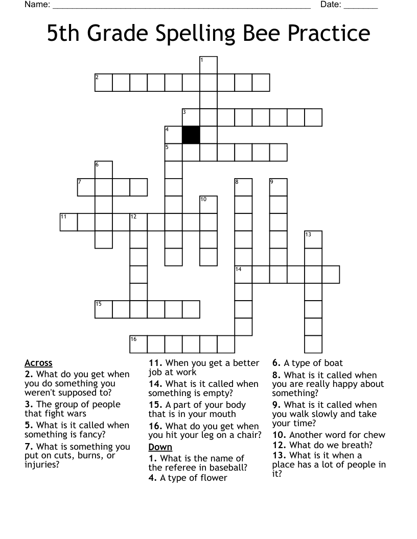 5th Grade Spelling Bee Practice Crossword WordMint 5th Grade Spelling Bee Practice Crossword WordMint