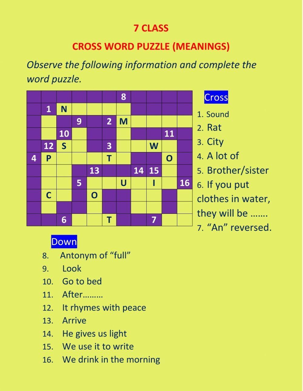 7 Class Cross Word Puzzle Worksheet Live Worksheets Worksheets Library 7 Class Cross Word Puzzle Worksheet Live Worksheets Worksheets Library
