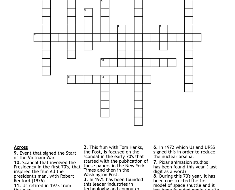 70 s Crossword Puzzle WordMint