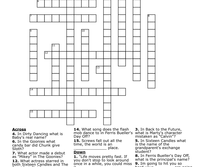 80 s Movie Trivia Crossword WordMint
