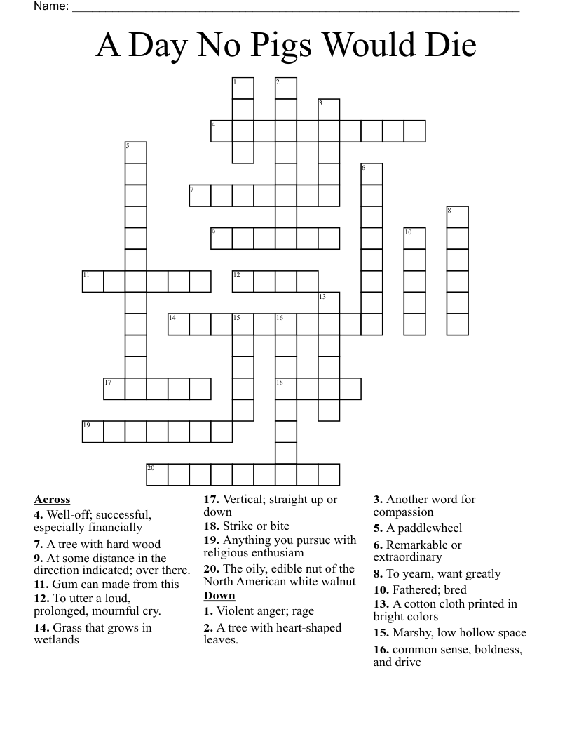 A Day No Pigs Would Die Crossword WordMint