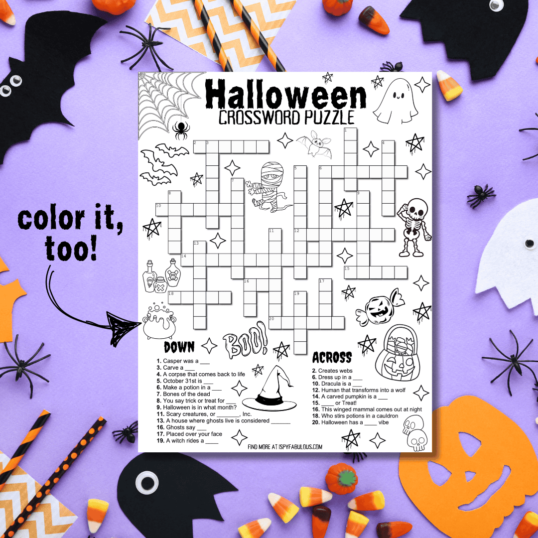 A Kid Friendly Halloween Crossword Puzzle I Spy Fabulous