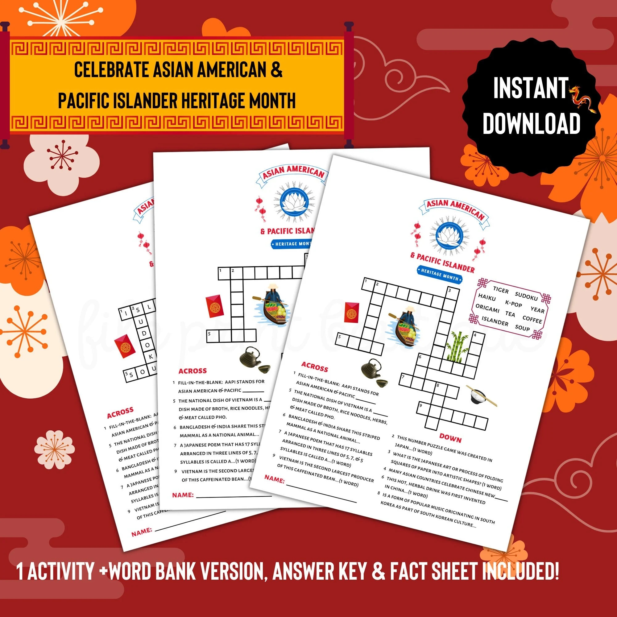 AAPI Heritage Month Printable Crossword AAPI Printable AAPI Kid s Activity Asian American Pacific Heritage Month Crossword Puzzle Etsy