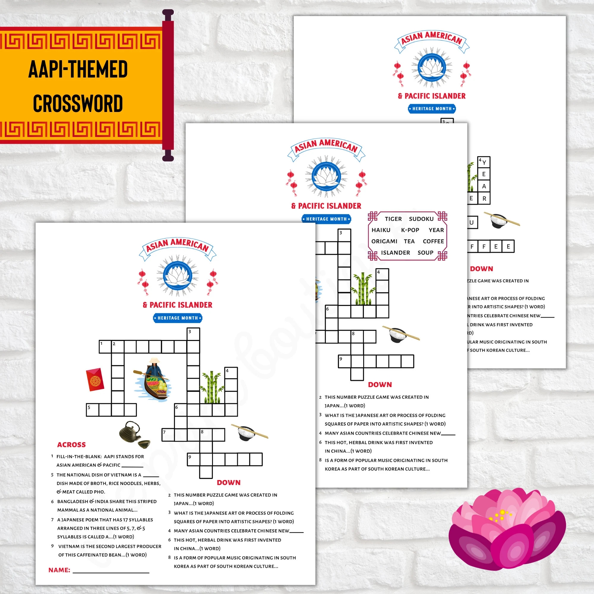 AAPI Heritage Month Printable Crossword AAPI Printable AAPI Kid s Activity Asian American Pacific Heritage Month Crossword Puzzle Etsy