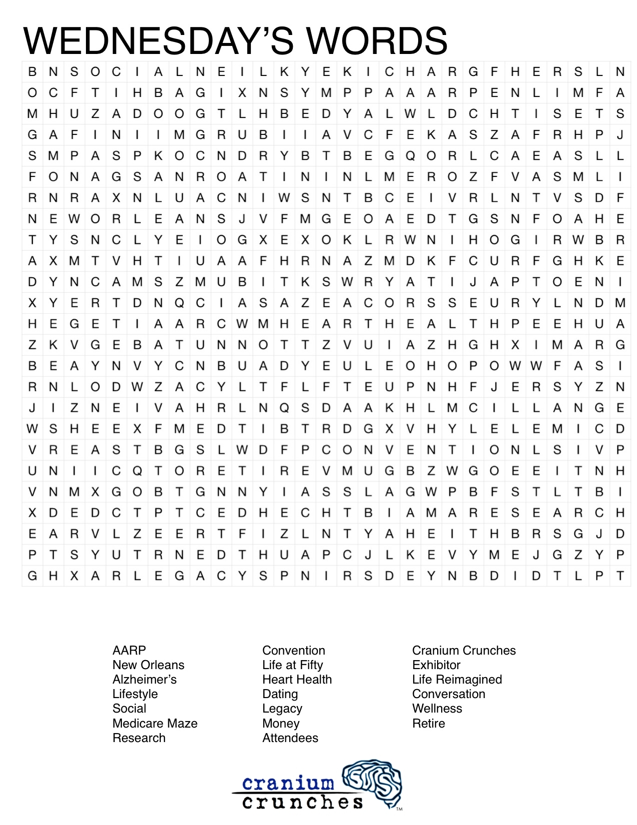 AARP Life 50 Word Search Cranium Crunches