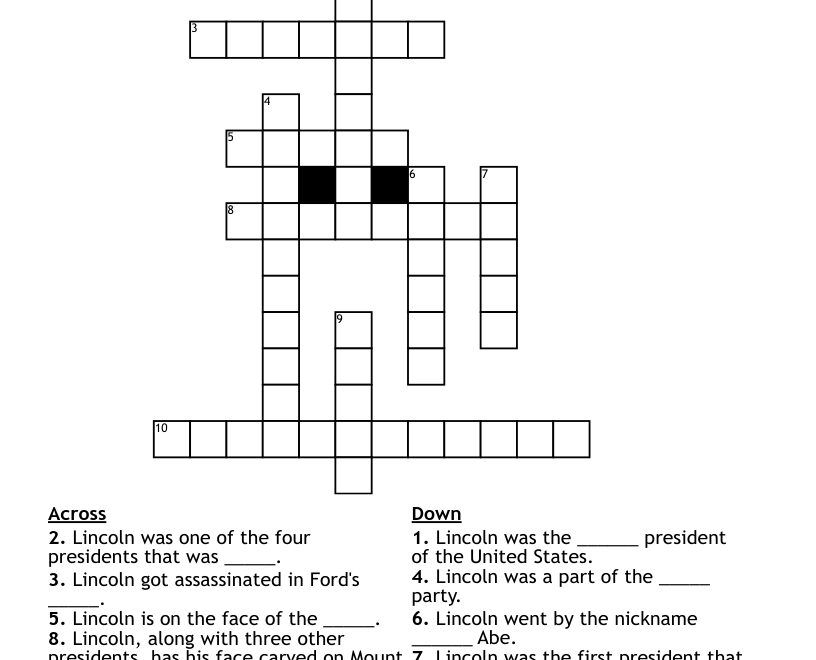 ABRAHAM LINCOLN Crossword WordMint
