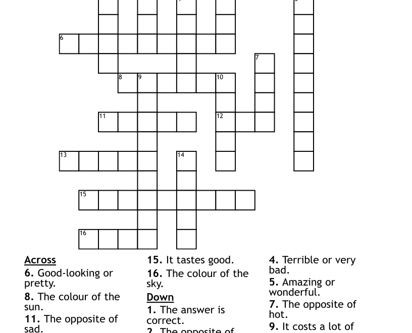 Adjectives Crossword WordMint