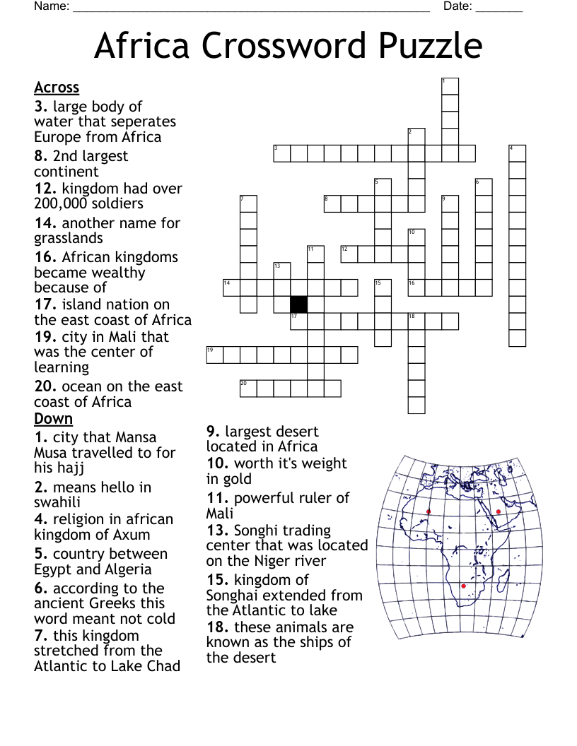 Africa Crossword Puzzle WordMint