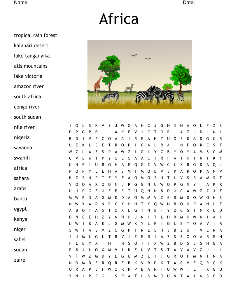 Africa Free Printable Crossword Puzzle
