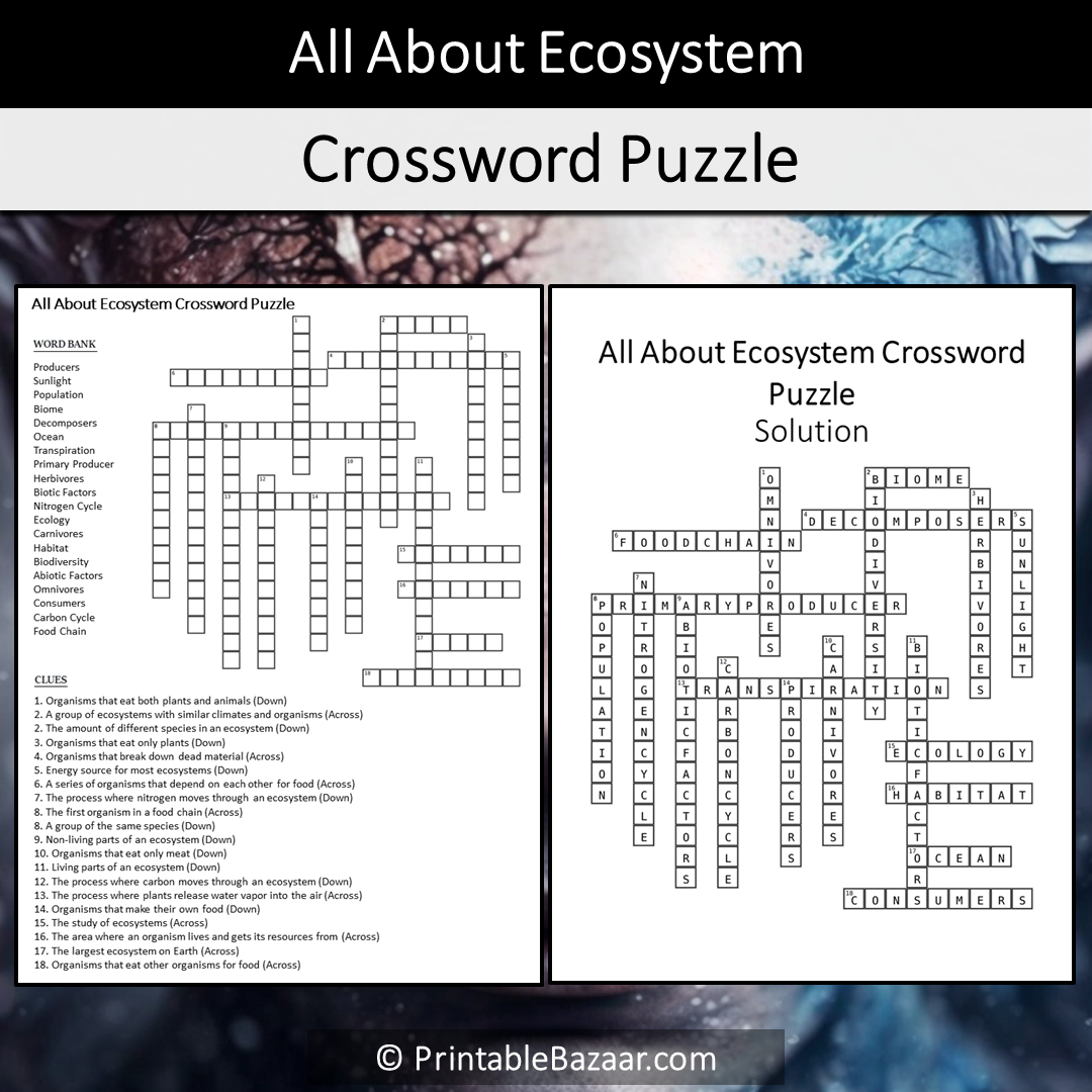 All About Ecosystem Crossword Puzzle Worksheet Activity Printable Worksheets Library