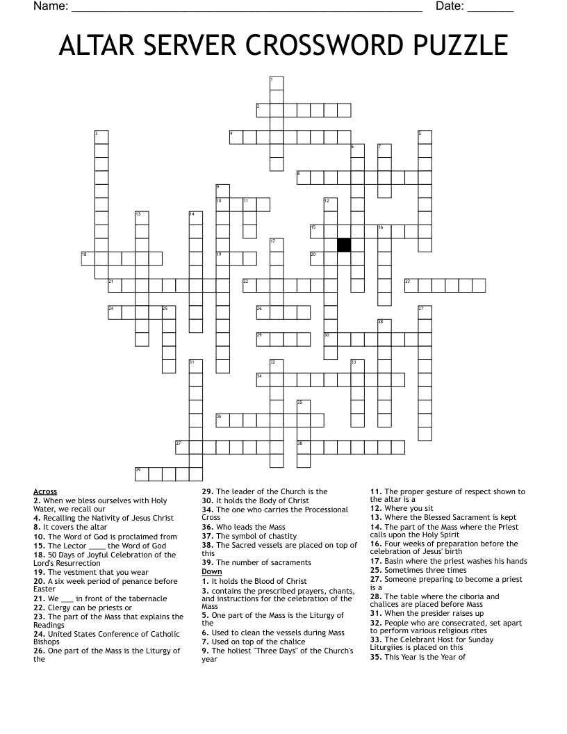ALTAR SERVER CROSSWORD PUZZLE WordMint ALTAR SERVER CROSSWORD PUZZLE WordMint