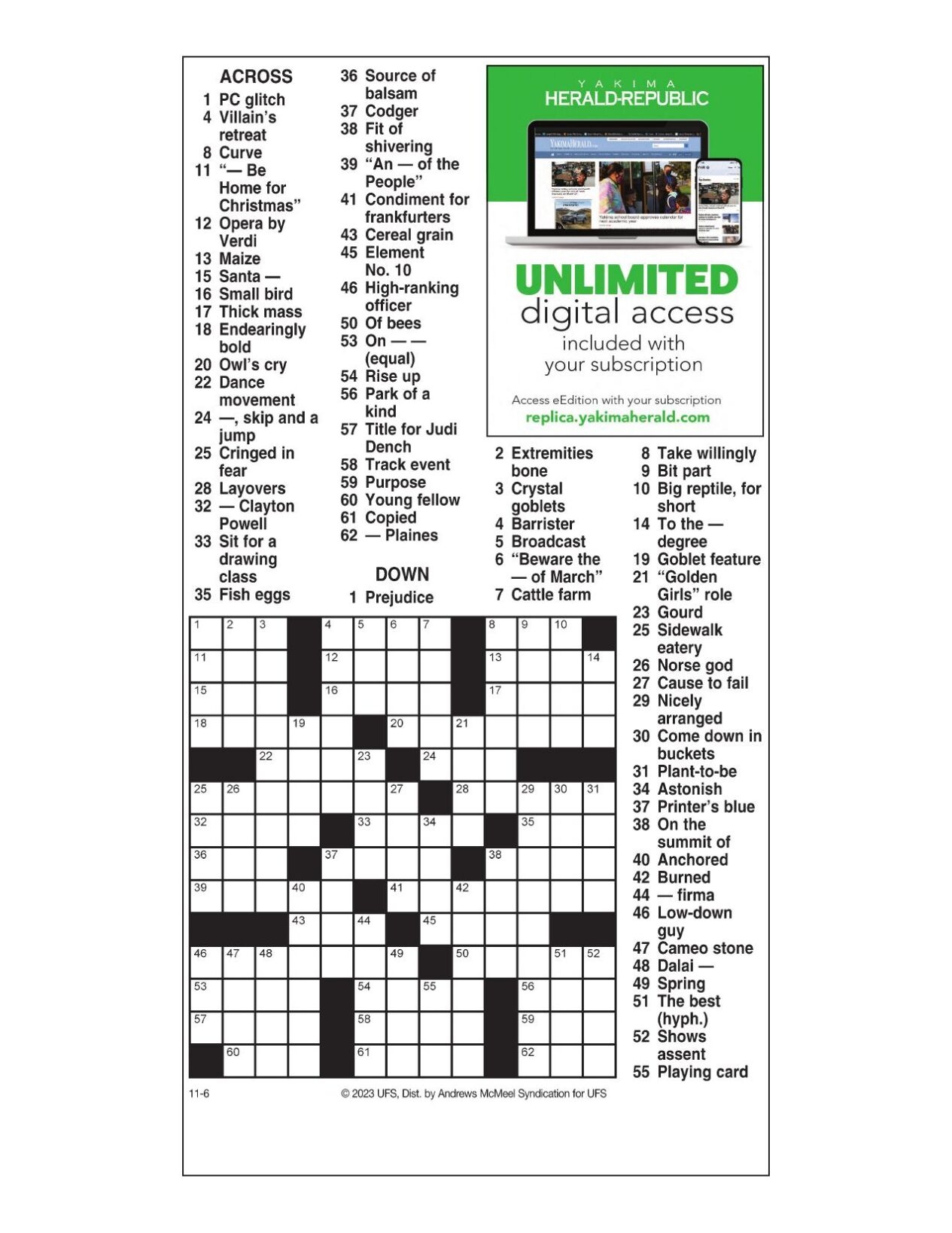 AM Crossword Nov 6 2023 Crosswords Yakimaherald