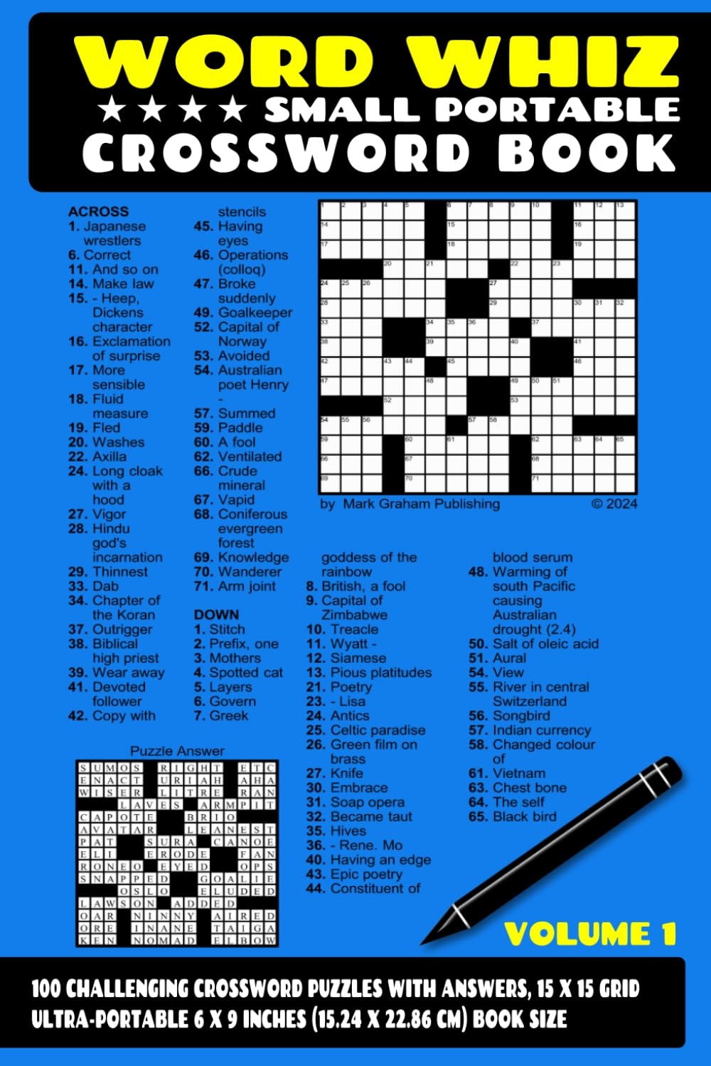 Amazon Word Whiz Small Portable Crossword Book 100 Travel Size Crossword Puzzles Book Fun Medium Level Puzzles 15 X 15 Square Grid 6 X 9 Trim Size Ideal For Adults Seniors Older