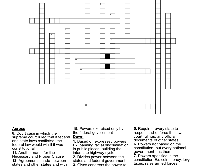 American Government Unit 3 Vocab Crossword WordMint