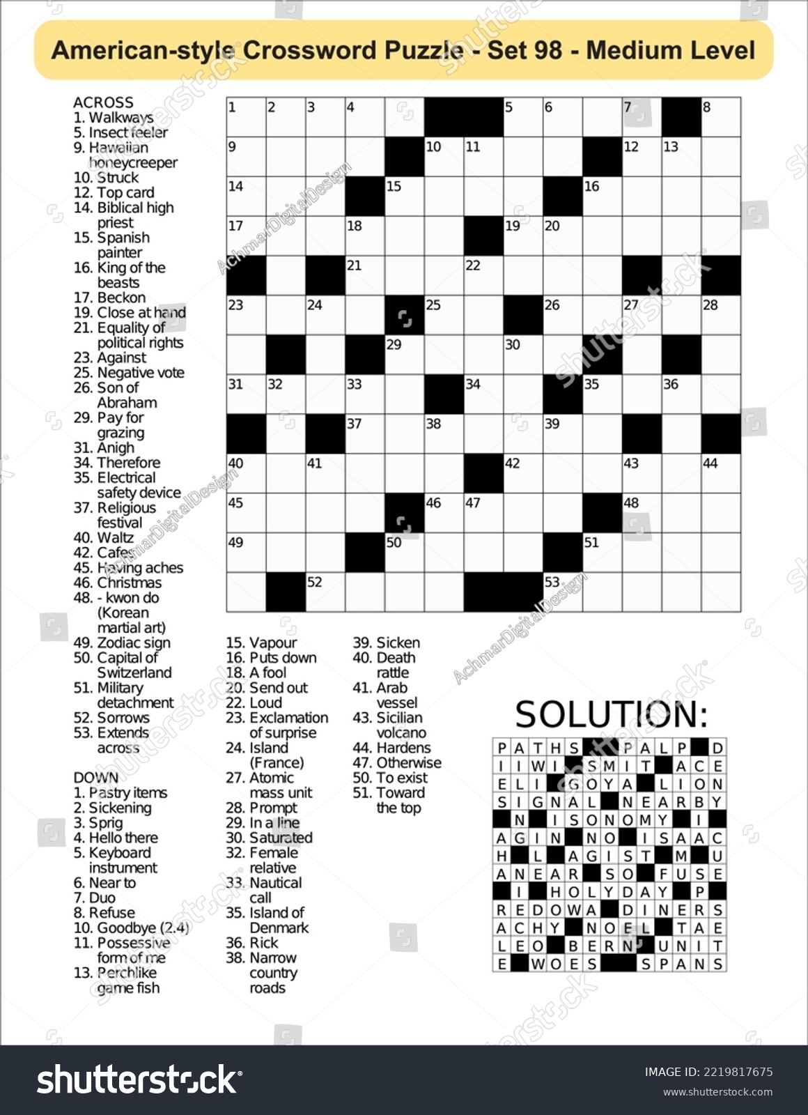 American style Crossword Puzzle Game 13 X Stock Vector Royalty Free 2219817675 Shutterstock