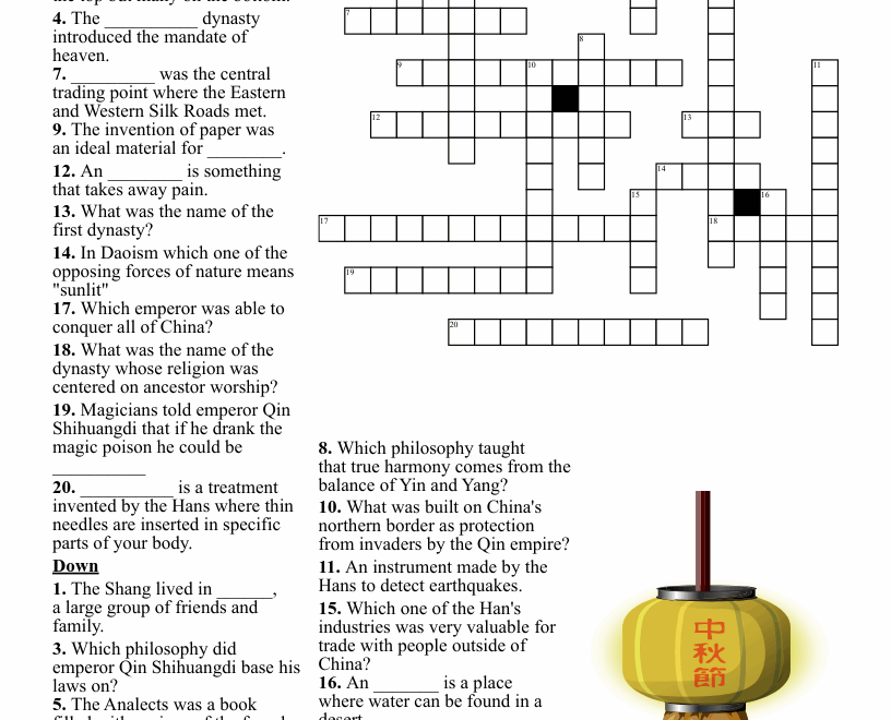 Ancient China Crossword Puzzle WordMint