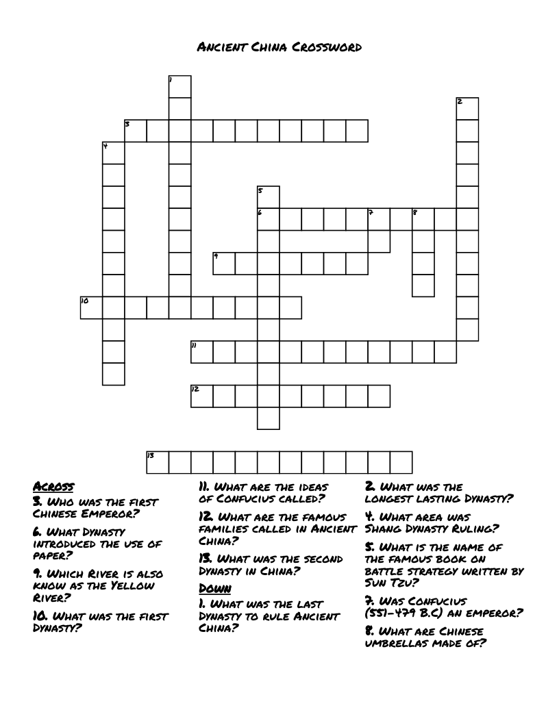 Ancient China Crossword WordMint Ancient China Crossword WordMint
