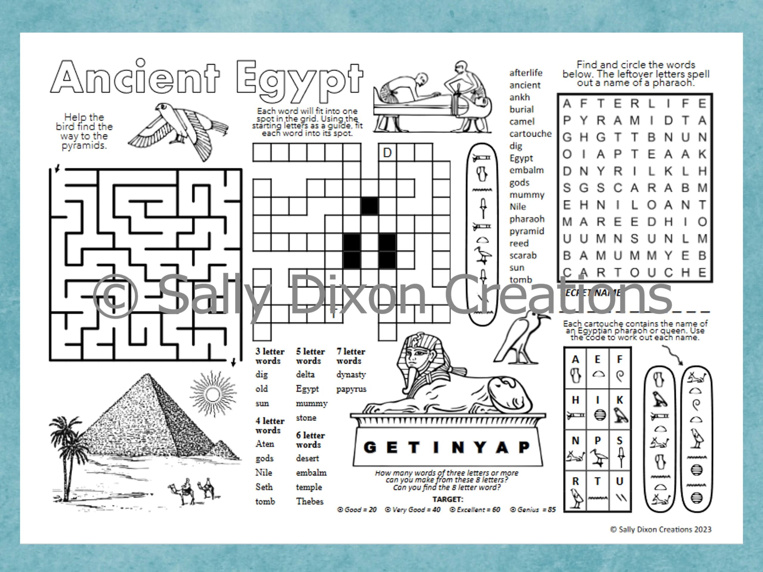 ANCIENT EGYPT Printable Puzzle Place Mat Crossword Puzzles Egyptian History Activity Sheet PDF Digital Download School Resource Etsy