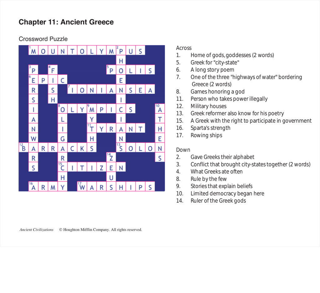 Ancient Greece Crossword Puzzle Chapter 11