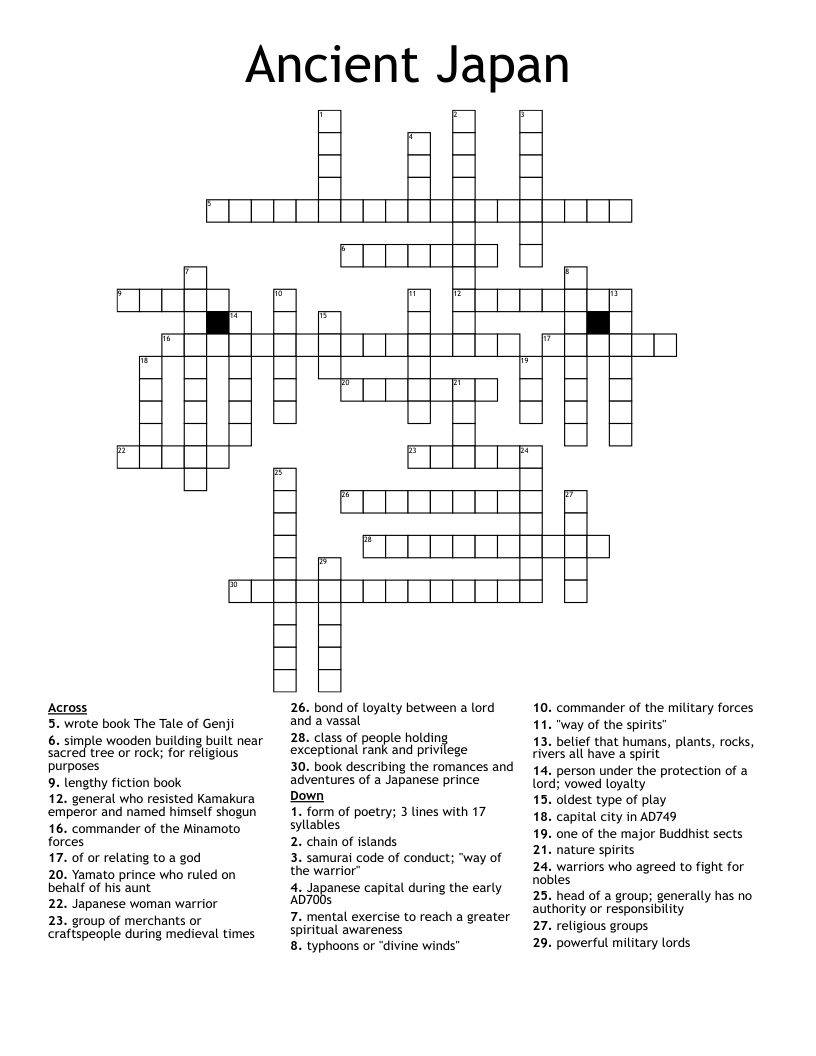 Ancient Japan Crossword WordMint Ancient Japan Crossword WordMint