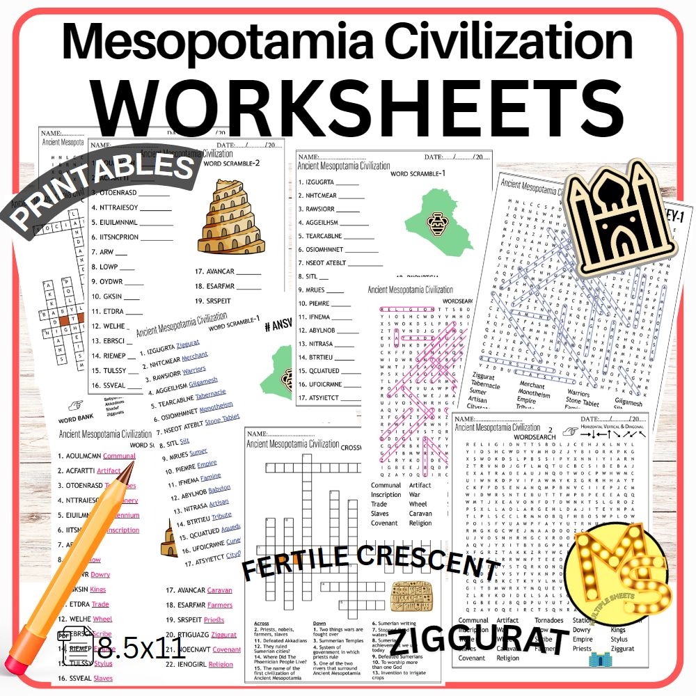 Ancient Mesopotamia Civilization Worksheets Crossword Word Scramble Word Search Made By Teachers