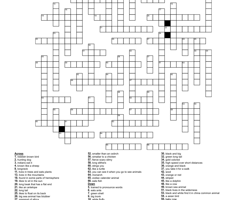 Animals Crossword WordMint