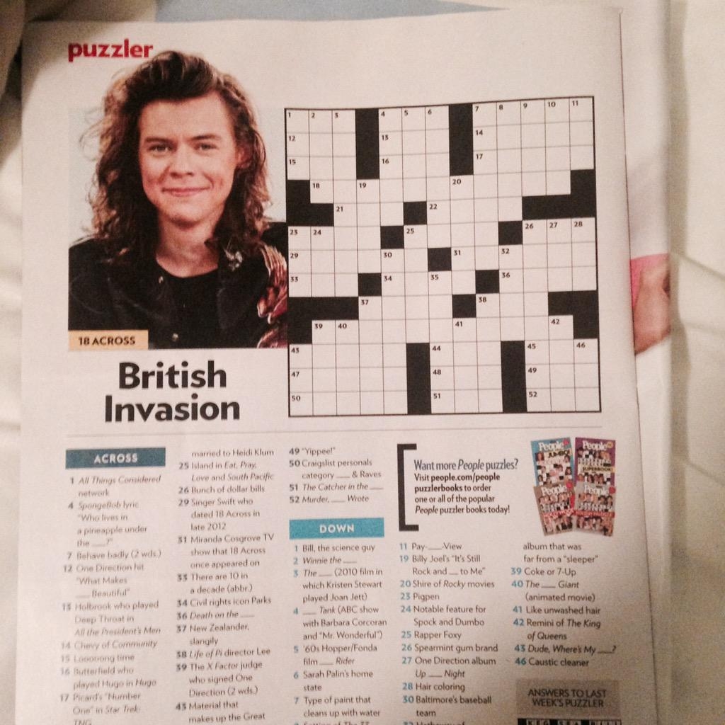 Annie Are You OK On X Sweet Crossword Puzzle People Magazine Lmao Harry Styles Is The Photo Answer To Number 18 Http t co QsDm6PlmgC X