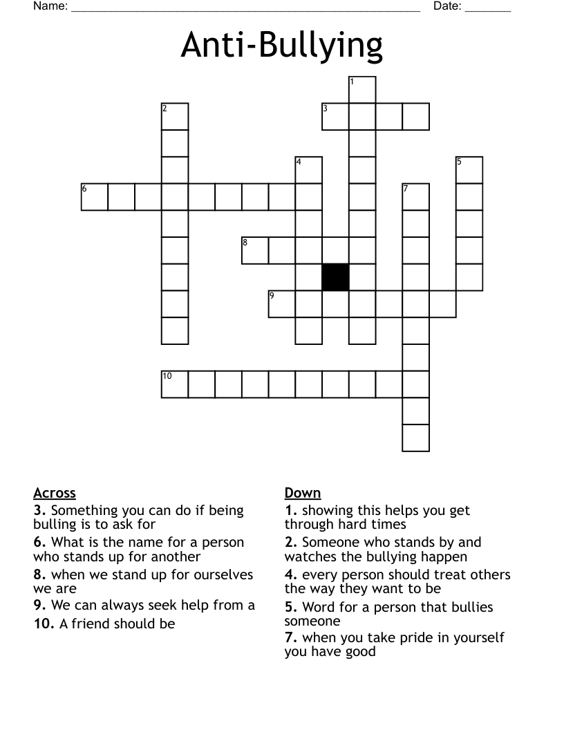 Anti Bullying Crossword WordMint