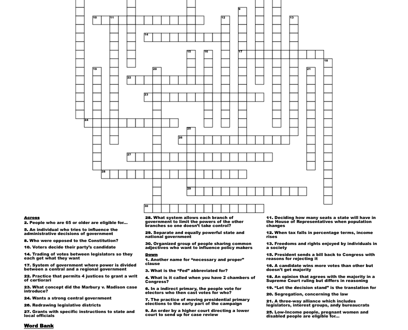 AP Gov Crossword Puzzle WordMint