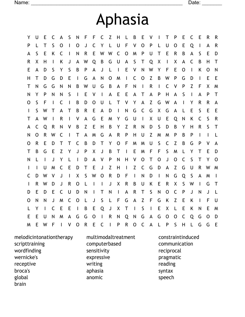 Aphasia Word Search WordMint