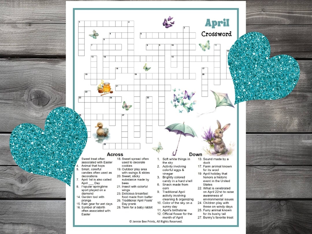 April Crossword Puzzle Family Friendly Fun Printable Puzzles For Adults Seniors Teens Kids Spring Break Group Printable Crossword Etsy