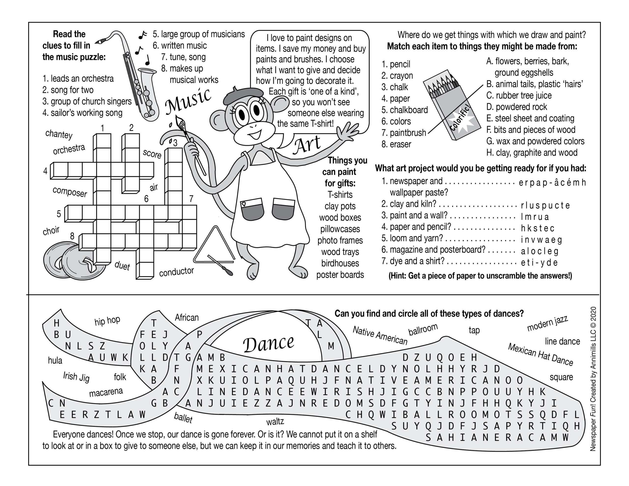 Art Printable Puzzles Music Dance Painting Crafts Writing Made By Teachers