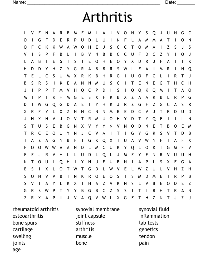 Arthritis Crossword WordMint