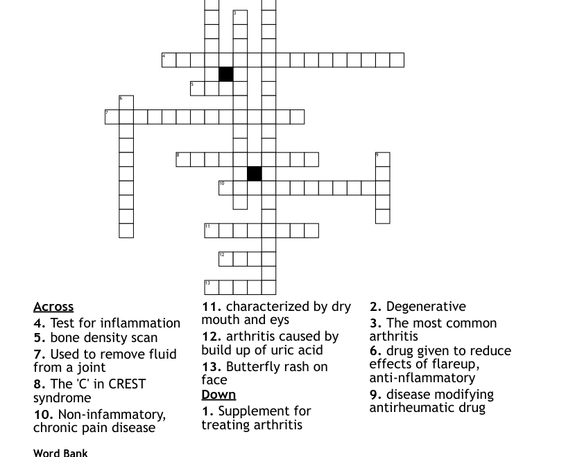 Arthritis Crossword WordMint