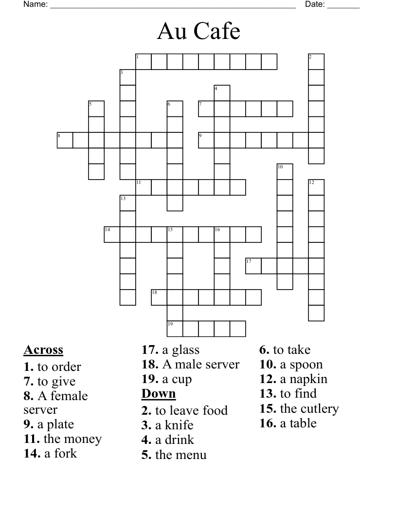 Au Cafe Crossword WordMint Au Cafe Crossword WordMint